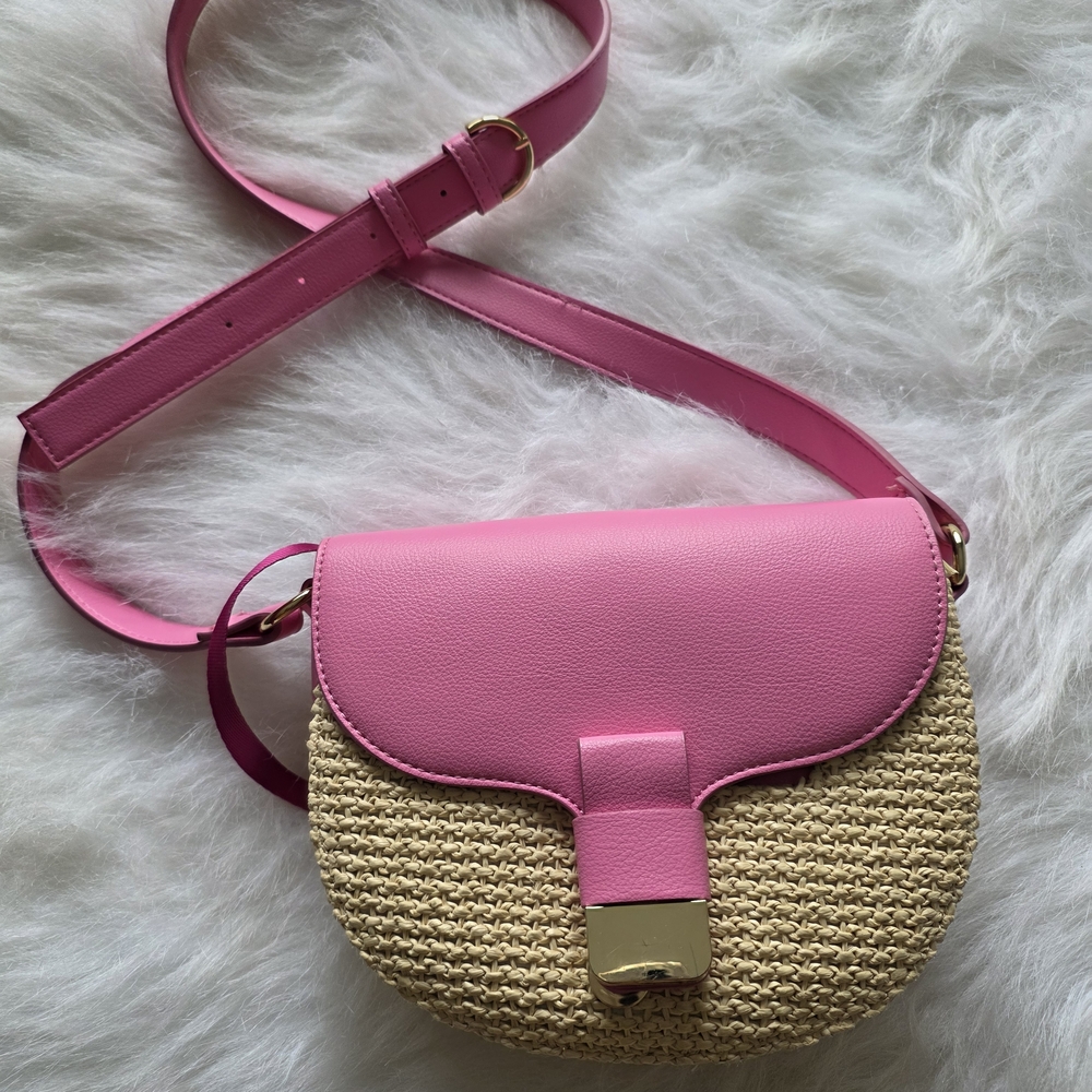 Chic Pink and Gold Woven Crossbody Bag